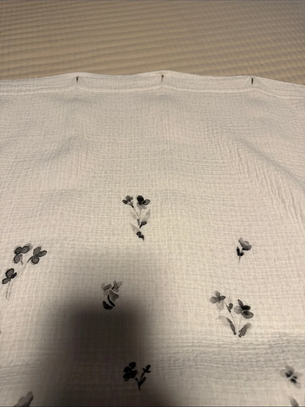 Black Floral Print Textured Fabric Shower Curtain